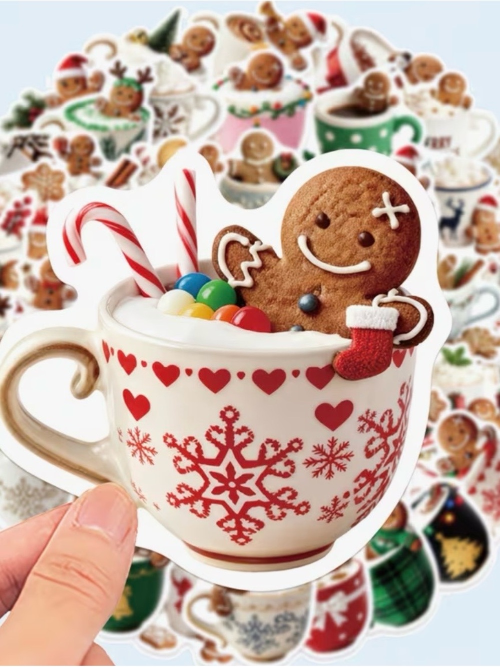 50 Holiday Gingerbread Cookies in Mugs Stickers Christmas Cocoa Coffee Baking - Picture 15 of 16